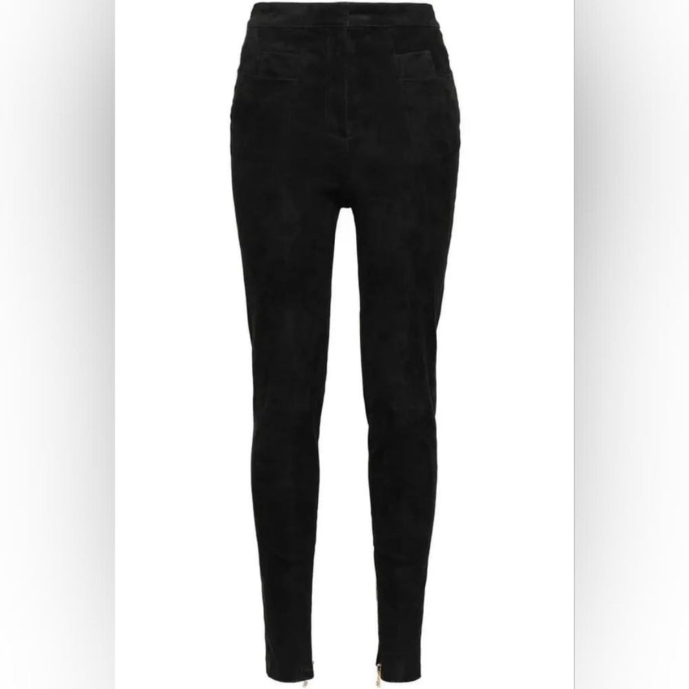B4. NWT BALMAIN LAMB LEATHER HIGH WAISTED ZIPPER ANKLE PANTS SIZE FR 34 / US 2